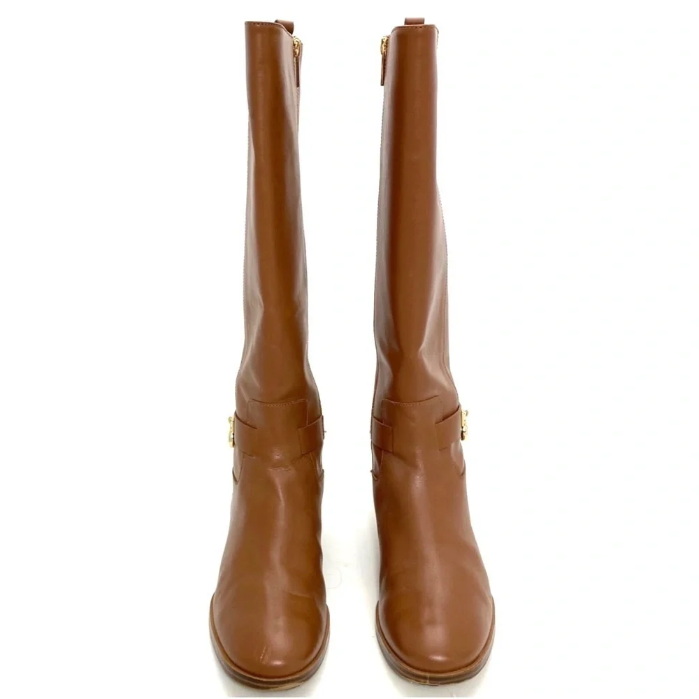 Michael Kors Hamilton Leather Knee High Riding Boot Camel Tan Brown Size 6 SH17F